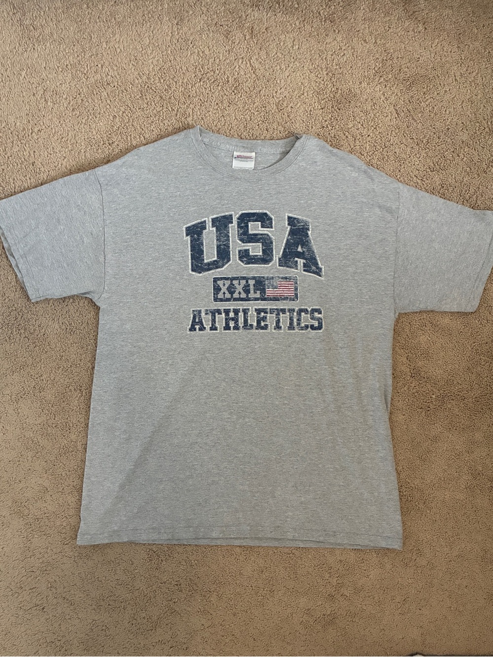 Hanes Gray USA Athletics Graphic Tee with Navy Print